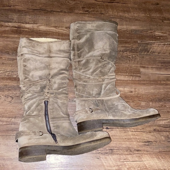 Aldo suede tie up zipper knee high fleece lined boots size 8 cream color taupe - Picture 5 of 10